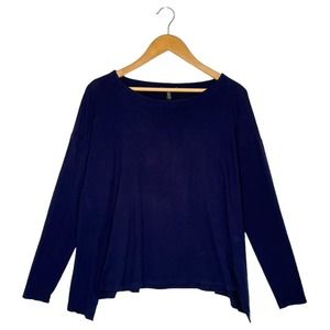 Eileen Fisher Top Womens S Long Sleeve Split Sides Round Neck Floaty Fit Blue